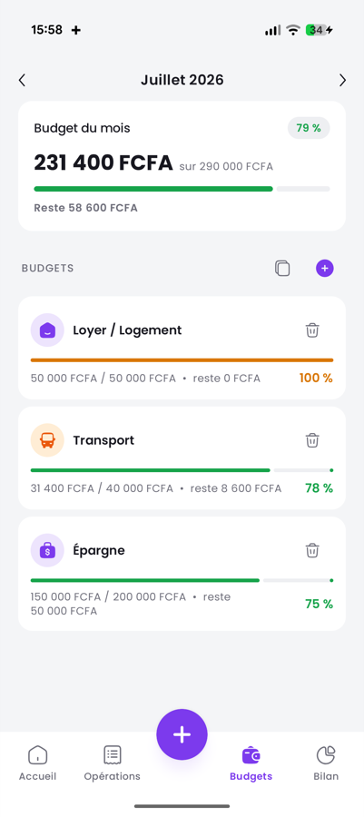 Les budgets et leurs barres de progression